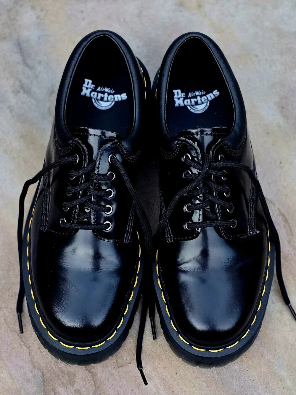 Dr. Martens Black Leather Oxford with Yellow Welt Stitching